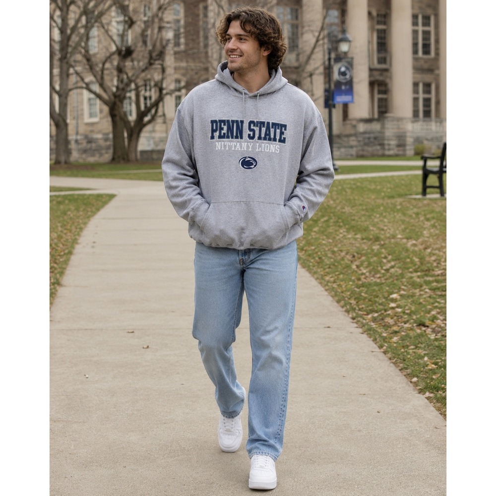 Champion Penn State Nittany Lions Hoodie Gray Eco Authentic Sweatshirt Mens 2XL